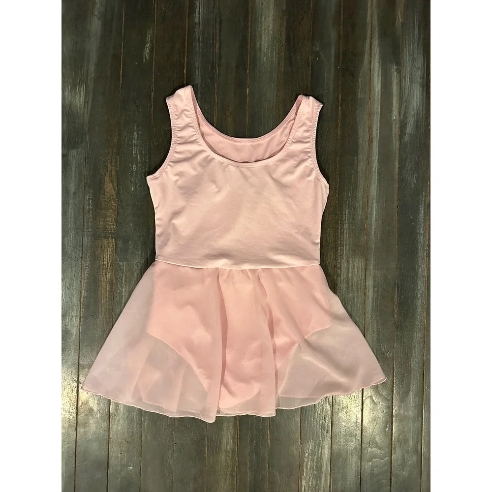 SHEIN Girls Pink Ballet Leotard with Attached Skirt Dance Dress Sleeveless